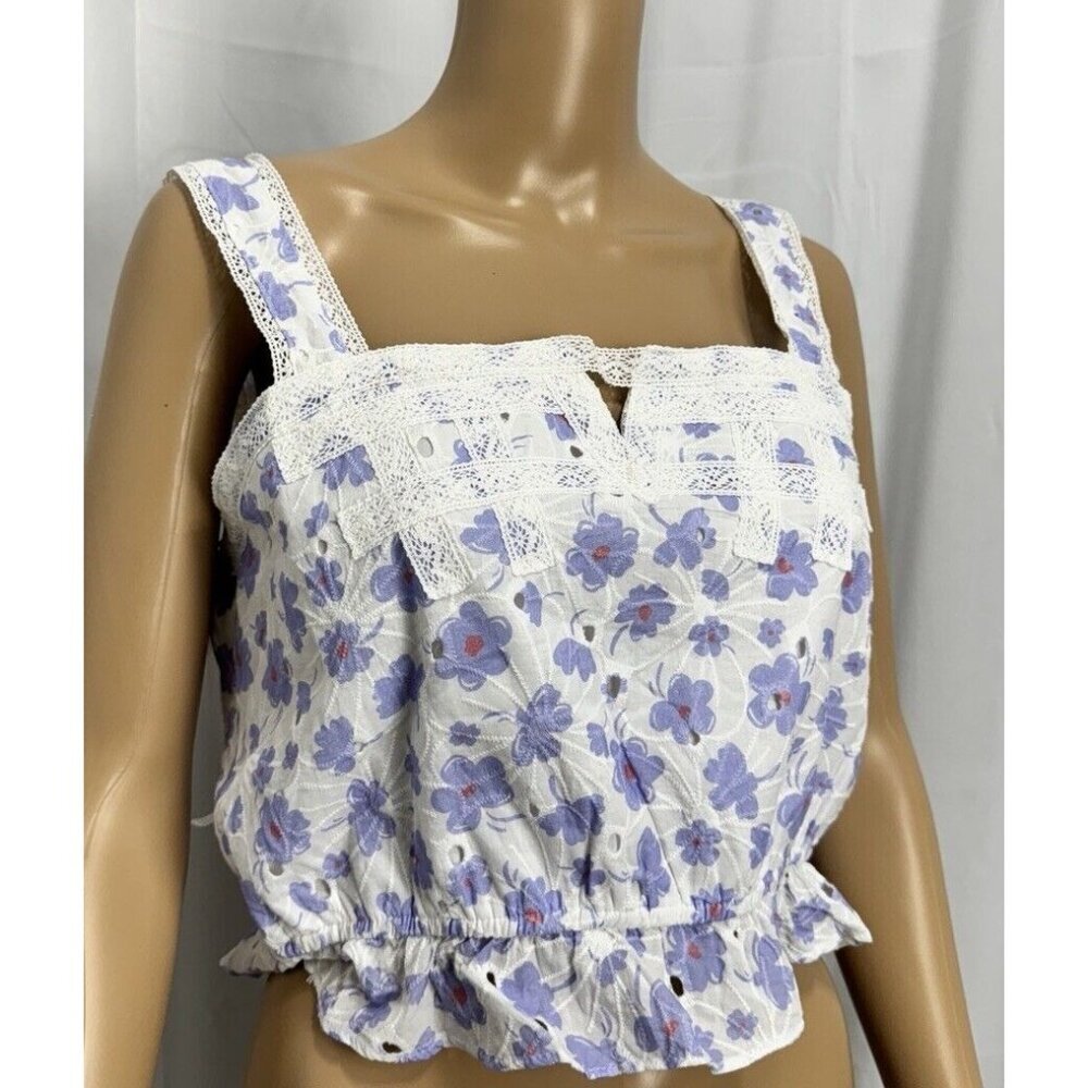 NWT Lilly Grace Amethyst Purple Floral Crop Top - Women’s Cotton Lace Shirt‎ M